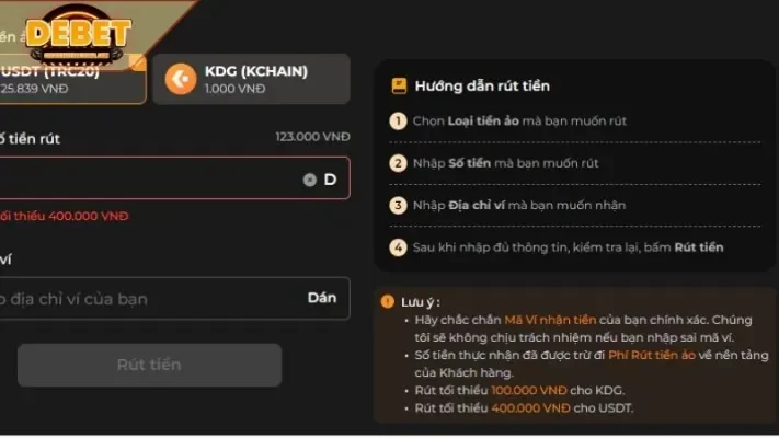 Điều kiện rút tiền DEBET